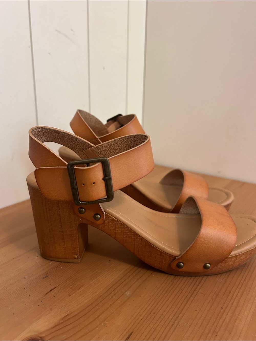 Women’s Tan Platform Wedge Sandals with Buckle Ankle Strap